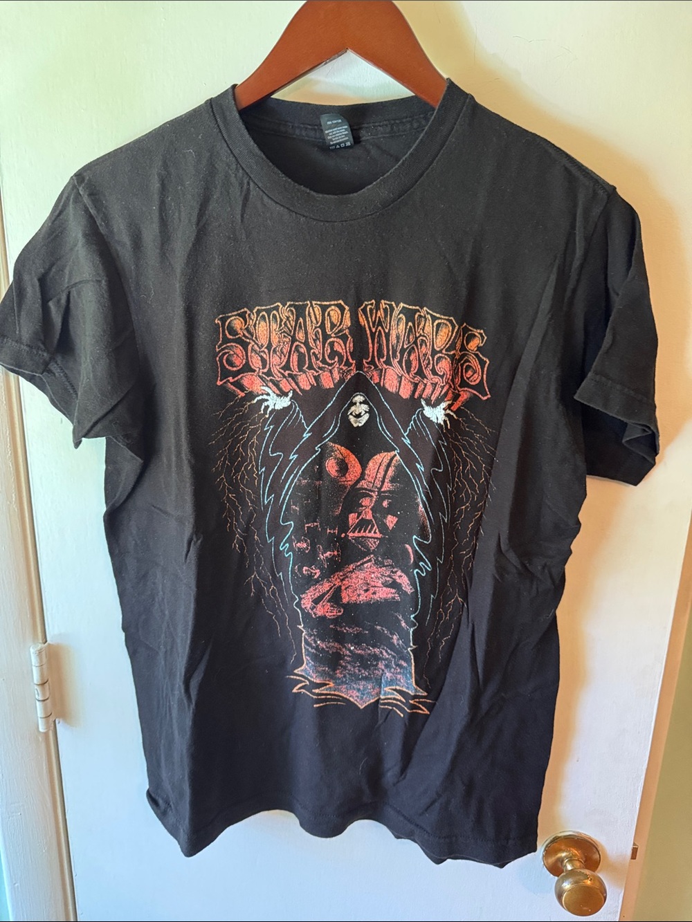 Tultex Black Star Wars Graphic Short Sleeve Tee with Red Orange Print
